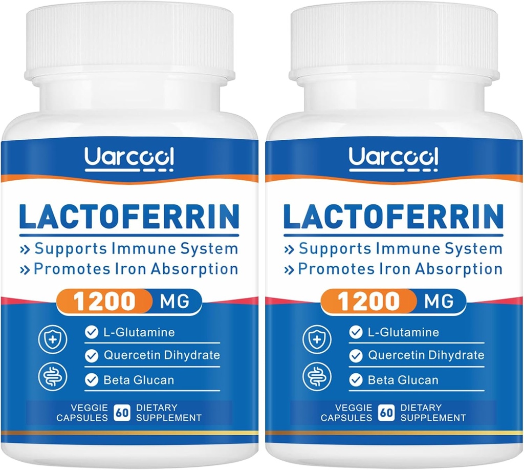 Suplemento de lactoferrina 1200 mg para el soporte de inmunológico saludable, libre de gluten, vegetariano - 60 Softgels(2 botellas)