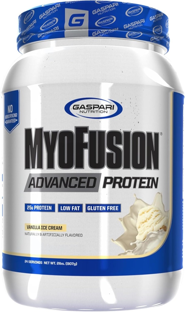 Gaspari Nutrition Myofusion Advanced Protein, Protein Blend with Whey Protein, Casein Protein and Isolate Protein, Low Fat and Gluten Free (2 libras, Vanilla Ice Cream)