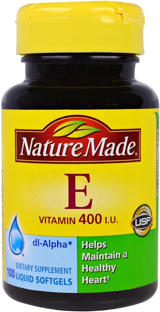 Nature Made Vitamina E 180 mg (400 UI) dl-Alpha, Suplemento dietético para soporte antioxidante, 100 Softgels (Pack of 3)