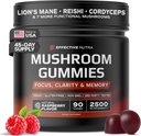 Efectiva Nutra Mushroom Gummies 2500mg - 10in1 Lion’s Mane, Reishi, Chaga, Cordyceps &amp; Más - Focus, Clarity, Memory, Immunity, Energy - Natural Raspberry Flavor, Vegan, Made in USA (90 Conde)