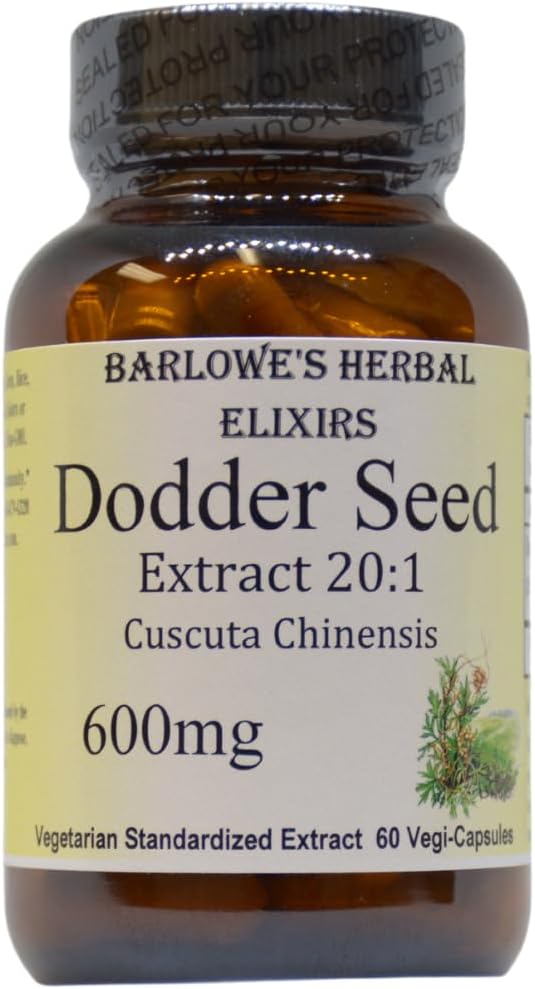 Barlowe's Herbal Elixirs Dodder Seed (Tu Si Zi) Silencio 20:1 Extracto  600mg Por Capsule ← Kidney Yang &amp; Longevity Support ← 60 Vegan Capsules ← Stearate-Free, Additive-Free, Glass Bottled