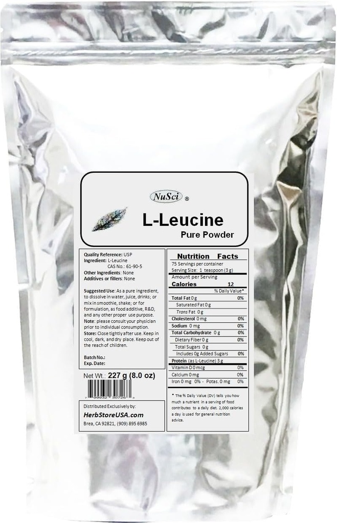 L-Leucine Pure Powder Leucine BCAA cumple con USP Quality Standard (227 gramos (8.0 oz))