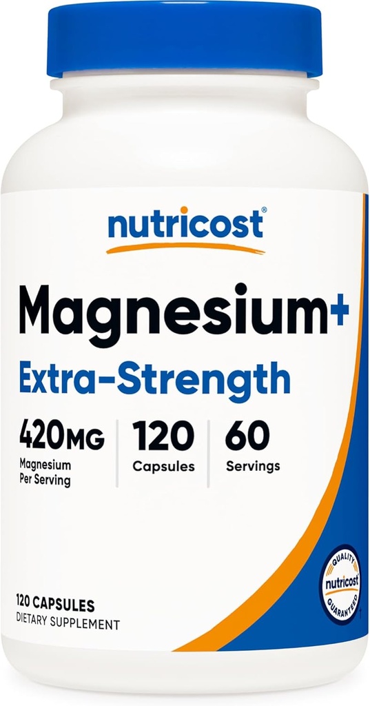 Nutricost Magnesium+ Extra Strength 420mg, 120 Capsules - 60 Servings. Magnesium Oxide and Glycinate - Non-GMO, Gluten Free, Vegan Friendly