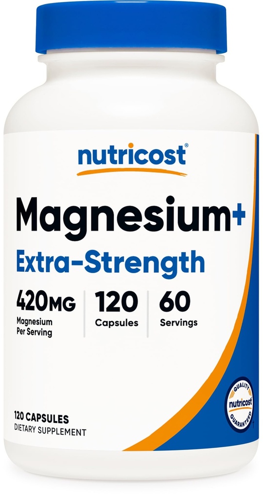 Nutricost Magnesium+ Extra Strength 420mg, 120 Capsules - 60 Servings. Oxido de Magnesio y Glycinate - No GMO, Gluten Free, Vegan Friendly