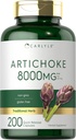 Carlyle Artichoke Extracto Capsules 8000mg Silencio 200 Cuenta Silencioso No GMO, Gluten Suplemento Gratis