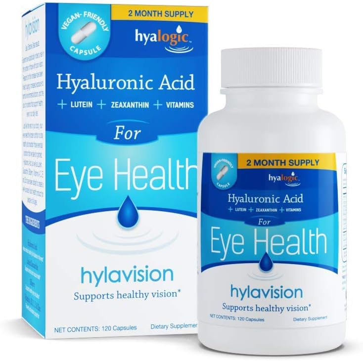 Hialogic HylaVision Eye Health Supplement - Hyaluronic Acid, Lutein and Zeaxanthin Supplements – Contiene vitaminas Oculares A, C, E y Zinc – Soothe Tired Eyes (120 cápsulas)