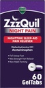 ZzzQuil Night Pain GelTabs, Nighttime Pain Relief, Sleep Aid Tablets, Diphenhydramine HCl y Acetaminophen, No.1 Sleep Aid Brand, Max Strength Pain Reliever, 60 GelTabs