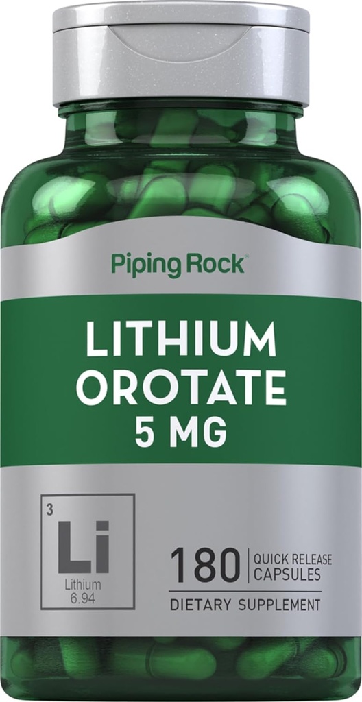 Piping Rock Lithium Orotate Supplement | 5mg | 180 Capsules | Non-GMO, Gluten Free