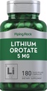 Piping Rock Lithium Orotate Suplemento Silencio 5mg  180 Capsules ← Non-GMO, Gluten Free