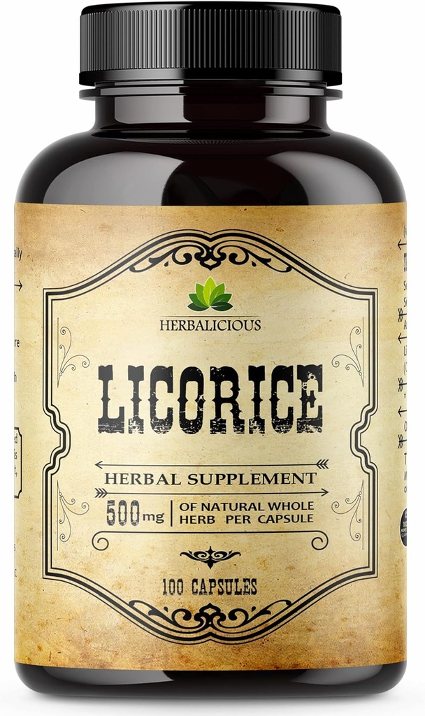 Licorice Root 100 cápsulas – Pure Organic Glycyrrhiza Glabra – Suplemento Herbal para el Confort Digestivo &amp; Wellness Global – Non-GMO &amp; Additive-Free