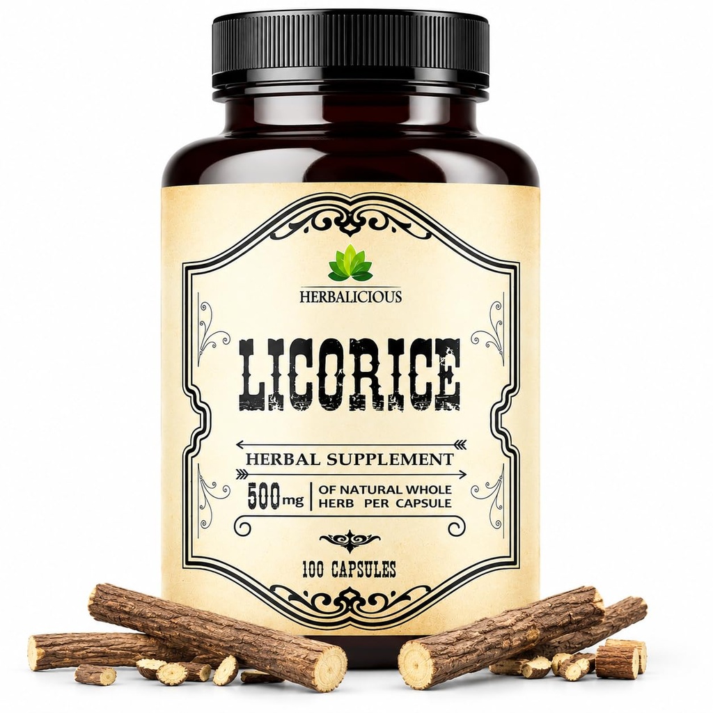 Licorice Root 100 cápsulas – Pure Organic Glycyrrhiza Glabra – Suplemento Herbal para el Confort Digestivo &amp; Wellness Global – Non-GMO &amp; Additive-Free