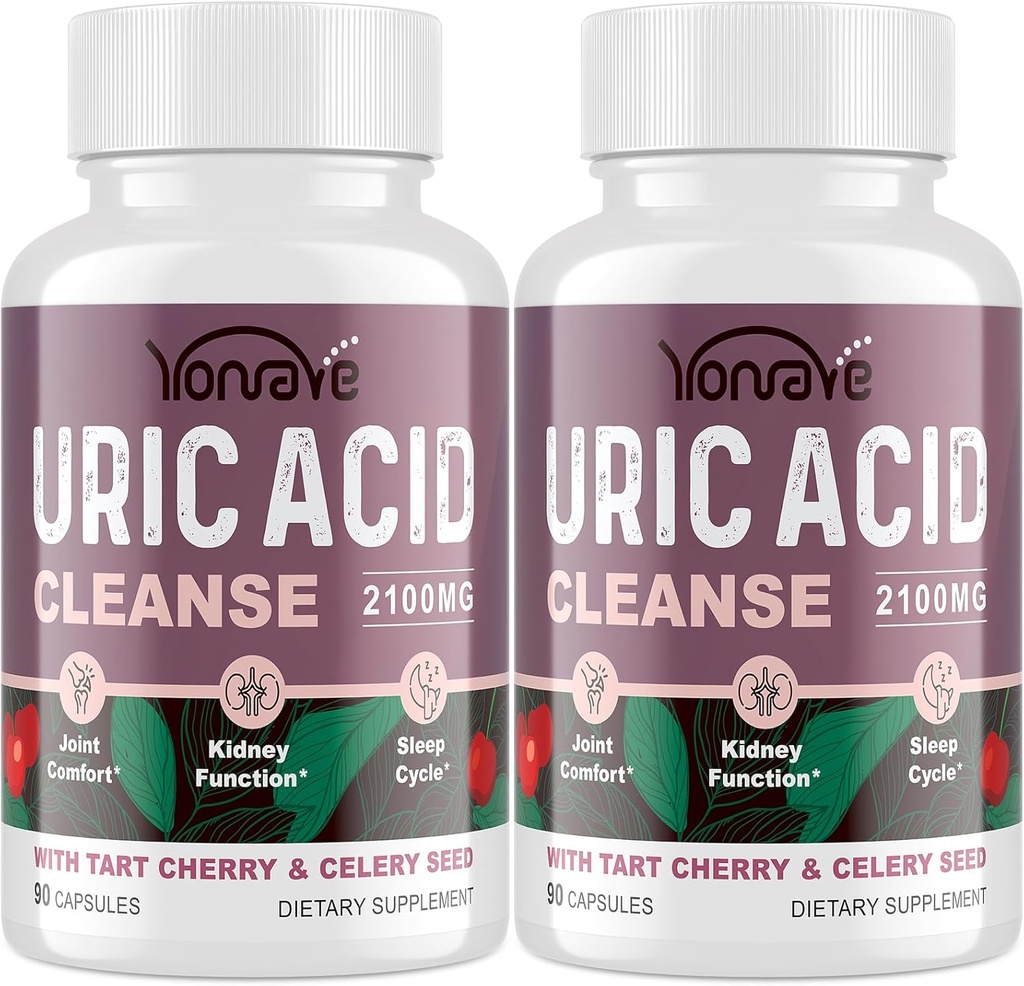 Uric Acid Cleanse " Detox with Tart Cherry, Celery Seed Uric Acid Suplemento – Uric Acid Levels, Joint, Kidney and Sleep – 90 Veggie Capsules(2 Bottle)