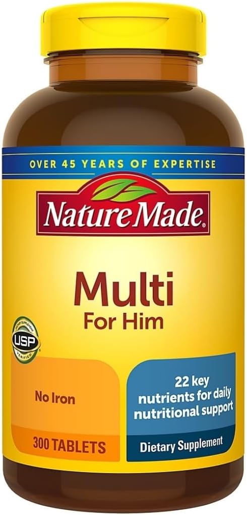 Nature Made Multivitamin Para Él con No Hierro, Mens Multivitaminas para Soporte Nutricional diario, Multivitamina para Hombres, 300 Tabletas, 300 Day Supply
