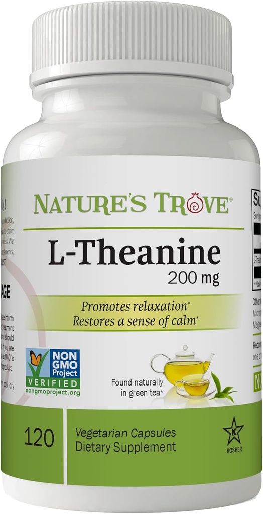 L-Theanine 200mg by Nature's Trove - 120 Vegetarian Capsules