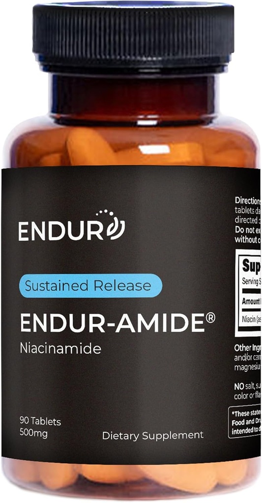 ENDUR-Amide Suplemento, ayuda a apoyar el envejecimiento saludable " Wellness celular, ayuda a mantener la piel " entera salud corporal, sin gluten, 500 mg (90 tabletas)