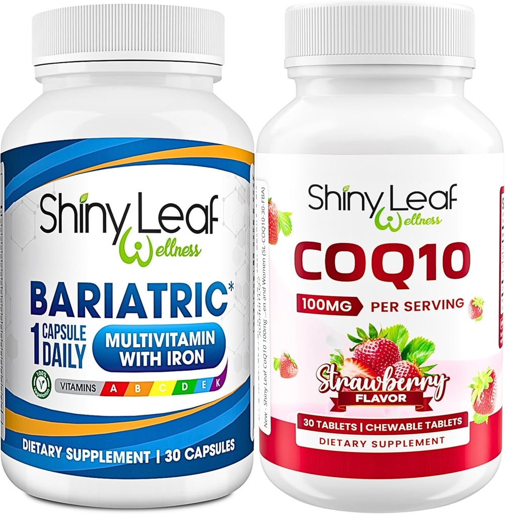 Bariatric Multivitamin with Iron One Capsule Per Day and CoQ10 100mg Supplement for Brain Health and Energy Management for Women and Men - 1 Month Supply