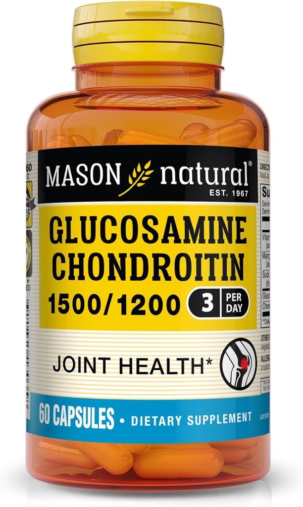 MASON NATURAL Glucosamine Chondroitin 1500/1200 with Vitamin C, Supports Joint Health for Normal Flexibility & Mobility*, 60 cápsulas