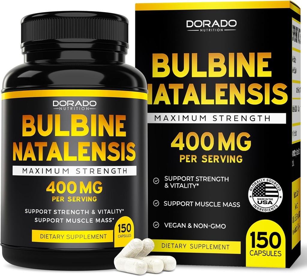 DORADO NUTRITION Bulbine Natalensis Extract 400mg Por Serving (150 cápsulas) - Extracto ultra concentrado - Soporte Vitalidad, Fuerza, Masa muscular - Gluten Gratis, No GMO, EE.UU.