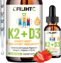 Vitamina D3 K2 gotas para niños - Omega 3, Vitamina E, Calcio, Magnesio &amp; Zinc para una mejor absorción - Líquido MK7 1000 UI D3 para huesos saludables, dientes &amp; soporte cardíaco - No GMO, 2 Fl Oz