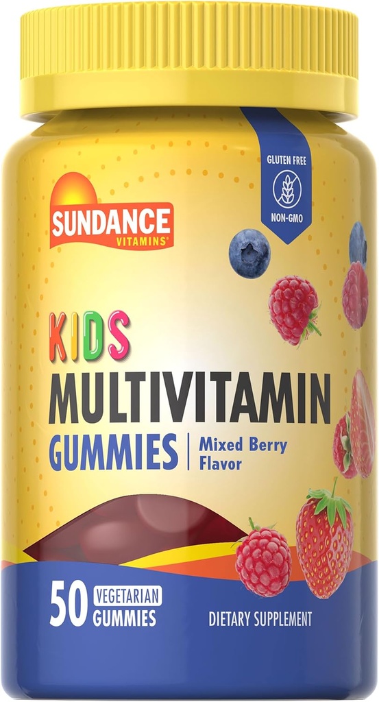 Sundance Kids Multivitamin Gummies ← con vitaminas D3, C, B12 y Zinc Silencio 50 Conde ← Mixed Berry Flavor  Vegetarian, Non-GMO & Gluten Free Supplement