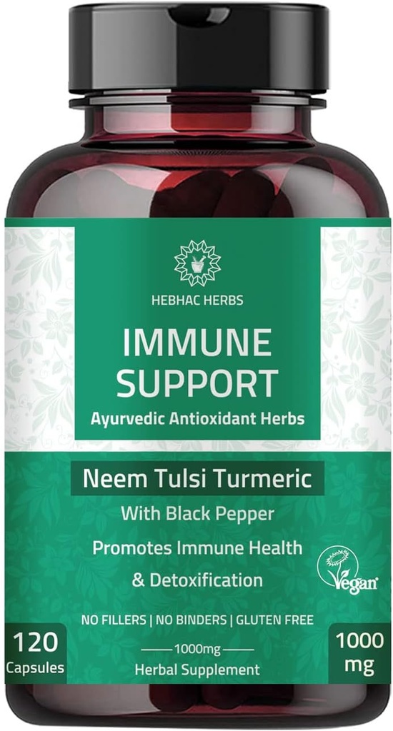 Immune Support Capsules - Immunity Support Supplement 120 Capsules Made with Organic Neem, Tulsi, Amla & Turmeric, Enhance Wellness and Immune Function.