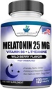 Melatonina 25mg Por Una Tablet, 120 Chewable Tablet with L-Theanine & Vitamin B-6, Supports Healthy Sleep Cycle , Promotes Calming " Restful Sleep, Vegan, NON GMO, Made In USA