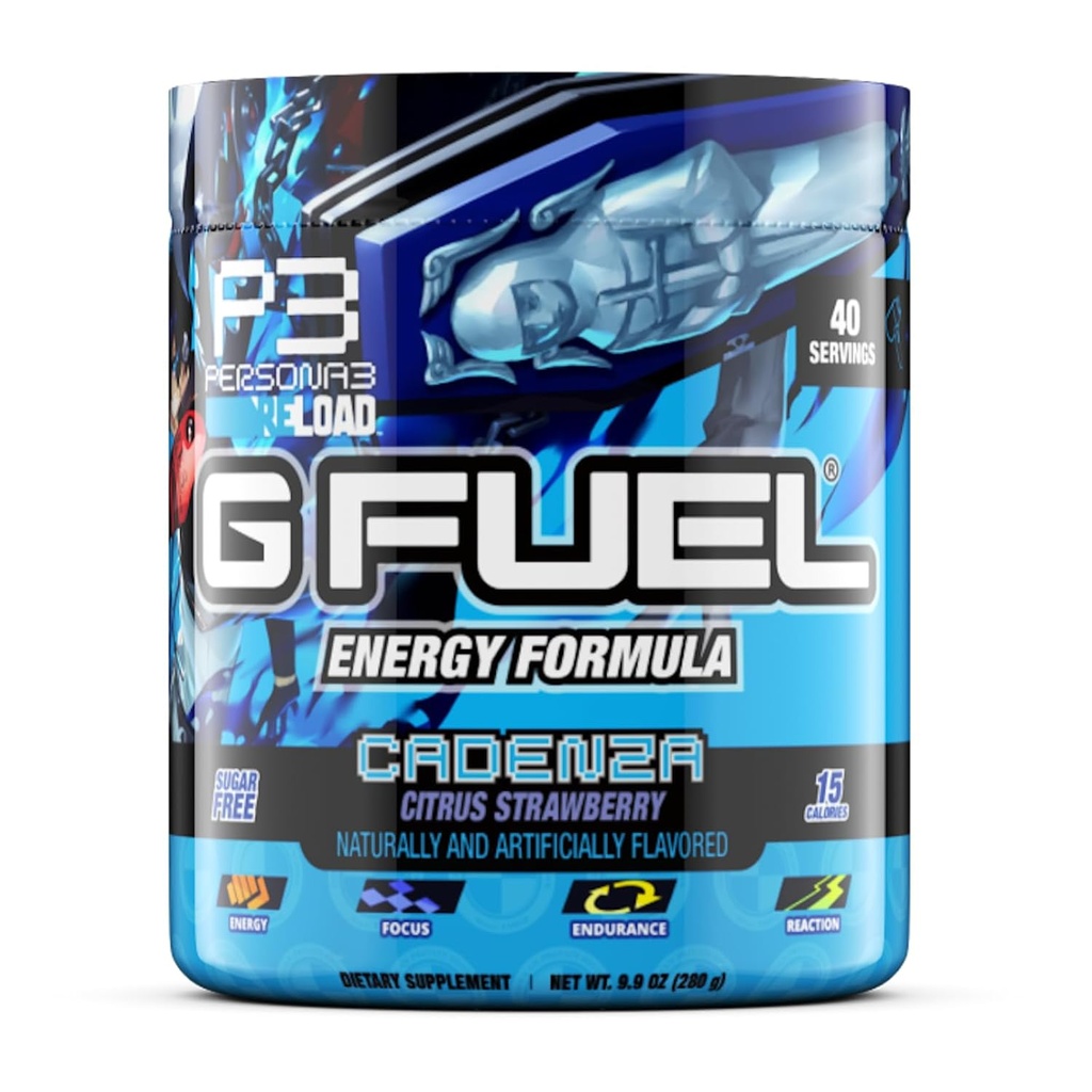 G Fuel Cadenza Energy Drink Powder, Pre Workout Caffeine Mix for Gaming, Sugar Free Focus Amino, Vitamina + Antioxidantes, 9.9oz (Citrus Strawberry, 40 Servings)