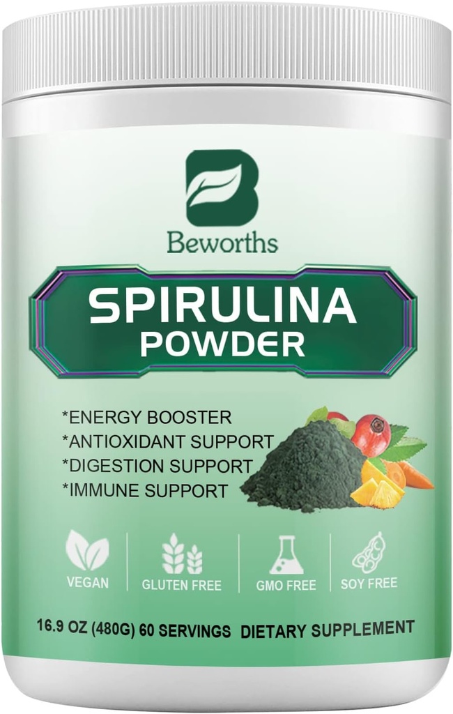 Spirulina Powder, Super Greens Powder Smoothies & Juices Mix with Spirulina, Probiotics Digestive Enzymes, Chlorella, Veggies Fruits, Wheat Gras for Immunity, Digestion Supports - Vegan