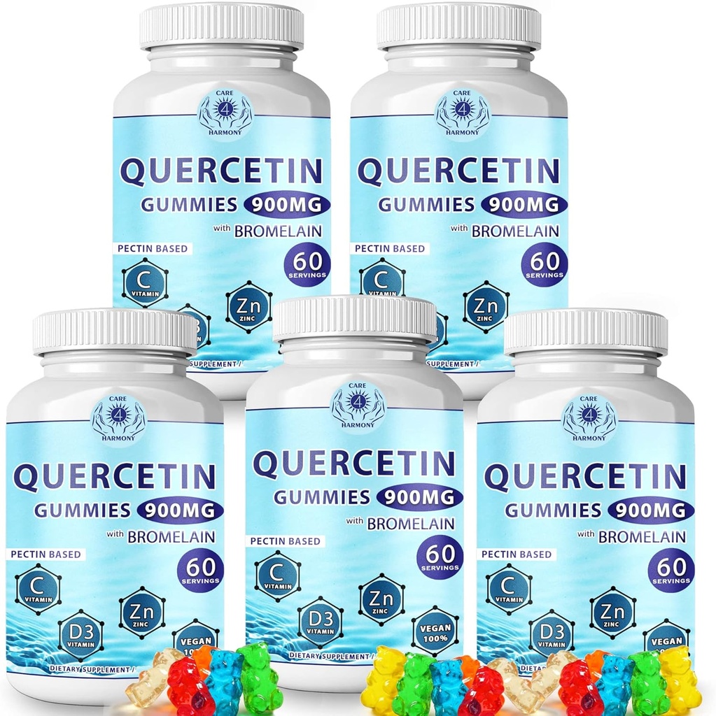 Quercetina Gummies - Quercetina con bromelaina Vitamina C + Zinc Vitamina D3 – Quercetina Chewable 900mg Suplementos - Quercetina para niños y adultos (5)