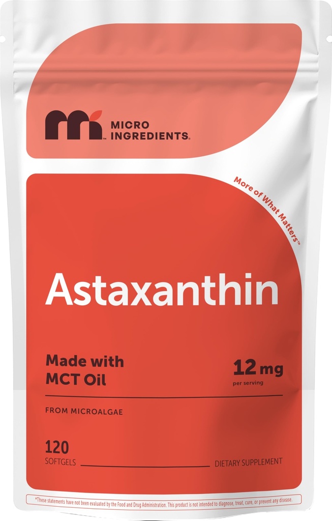 Astaxanthin 12mg, 120 Softgels, 4 Mes de Suministro ← Premium Astaxanthin Suplementos Antioxidantes ← Fuente de Microalgas Frescas Silencioso Apoyo Ojo, Circulación Interna, Salud de la piel &amp; Tanning Natural