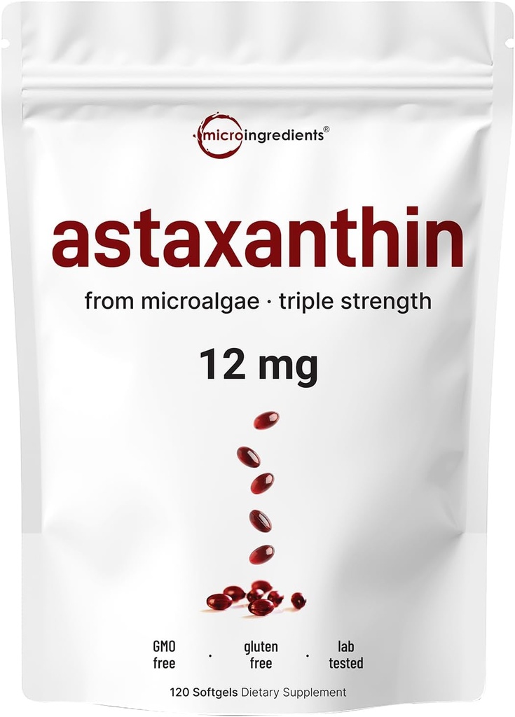 Astaxanthin 12mg, 120 Softgels, 4 Month Supply | Premium Astaxanthin Antioxidant Supplements | Fresh Microalgae Source | Supports Eye, Joint, Internal Circulation, Skin Health & Natural Tanning
