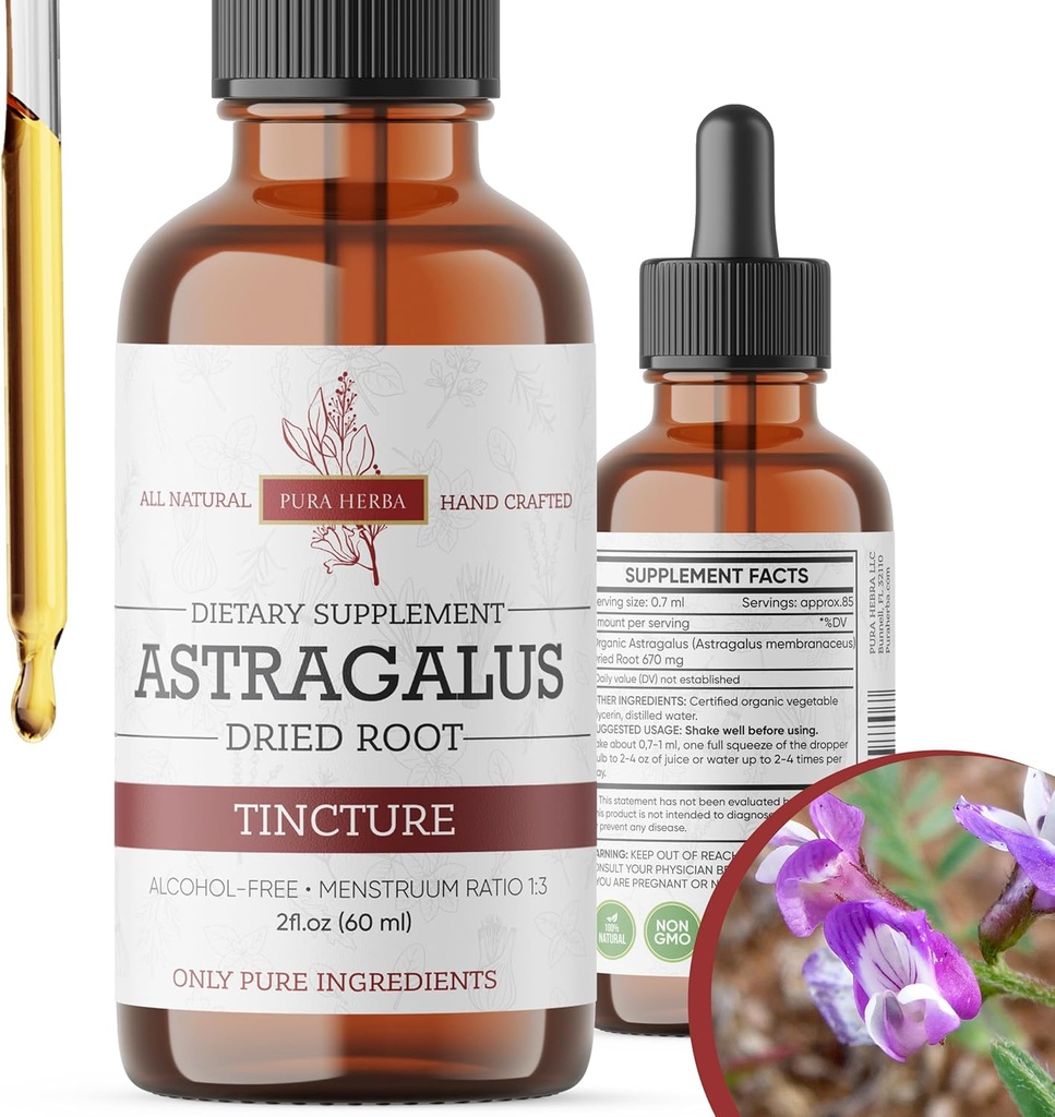 Organic Astragalus Tincture - Premium Astragalus Root Extract for Immune Support - Alcohol-Free, Sugar-Free, Vegan - High Potency Liquid Supplement - Made in USA - 2 Fl.Oz.