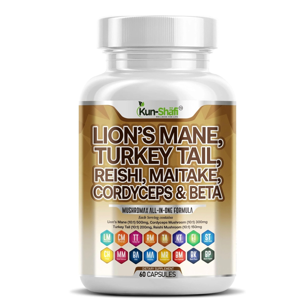Lions Mane 3000mg 20in1 Mushroom Suplemento con Turquía Tail 2000mg Reishi 1000mg Cordyceps Chaga 1000mg Maitake Meshima Poria Cocos Shiitake Oyster Porcini Enoki 60 Conde