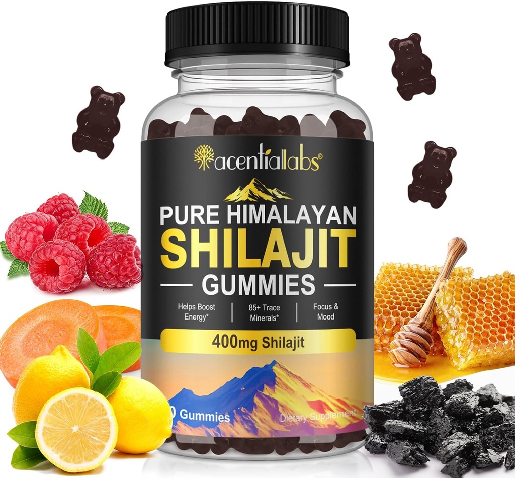 Shilajit Gummies, Pure Himalayan Shilajit Gummies with 100% Shilajit, Shilajit Organic Gummies Rich in Fulvic Acid 85+ Trace Minerals Adecuado para Hombres &amp; Mujeres, Non-GMO - 60 Gummy
