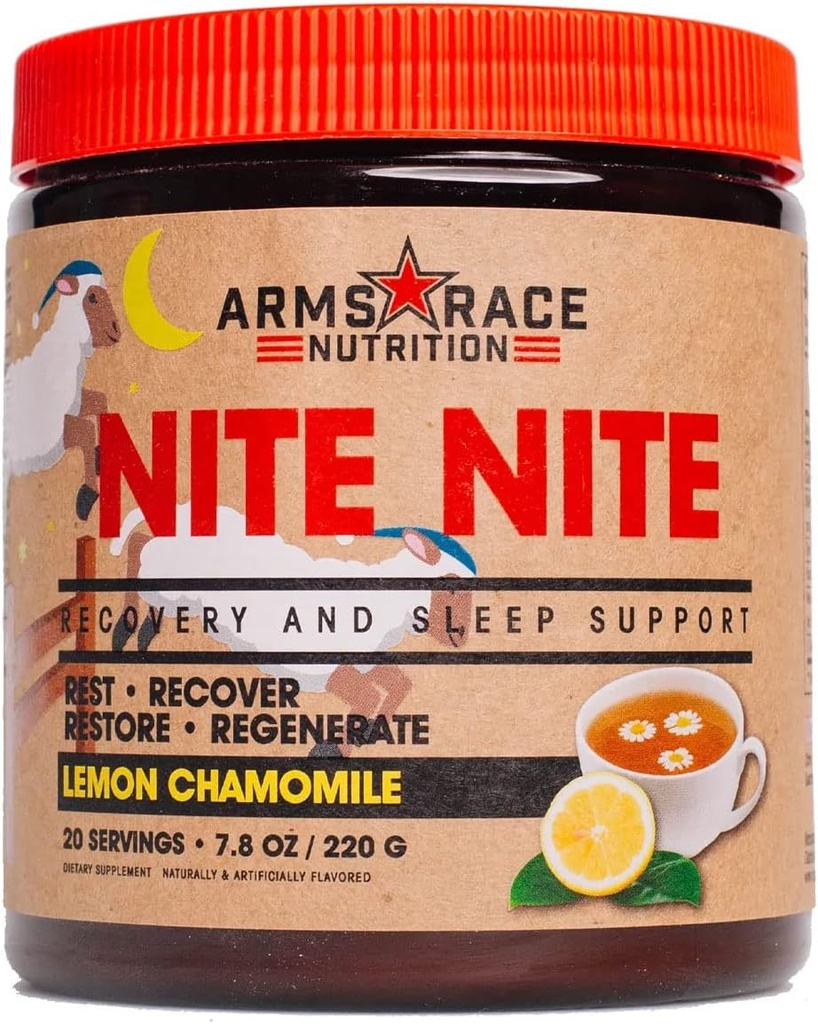 Brazos Nutrición Raza NITE Recuperación NITE y Apoyo al sueño 7.4 oz (20 Servings) (Chamomile de limón)