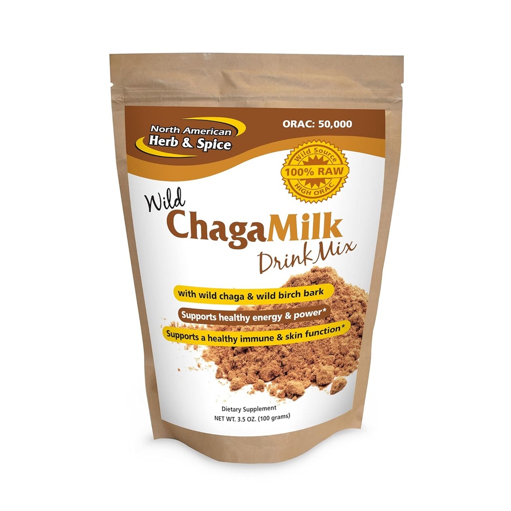 North American Herb & Spice ChagaMilk Drink Mix - 3.5 oz. - Adaptogen, Adrenal Support, Endurance &amp; Stamina - Chaga Wild Mushroom Powder, Whole Food Herbs - Non-GMO - 36 Servings