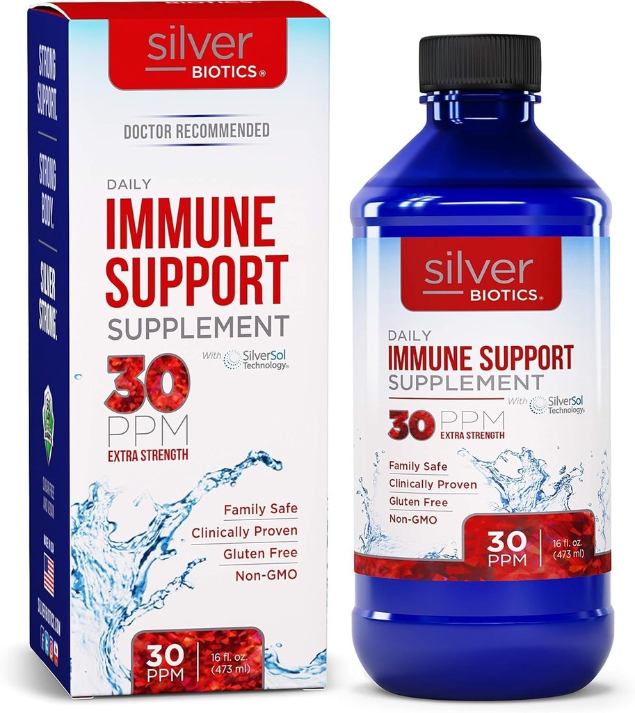 Silver Biotics 30 PPM Extra Strength Daily Immune Support Suplemento con Patented Multivalent Silversol Technology TEN The Perfect Daily Defense Boost for Your Immune System TEN 16 Fl Oz