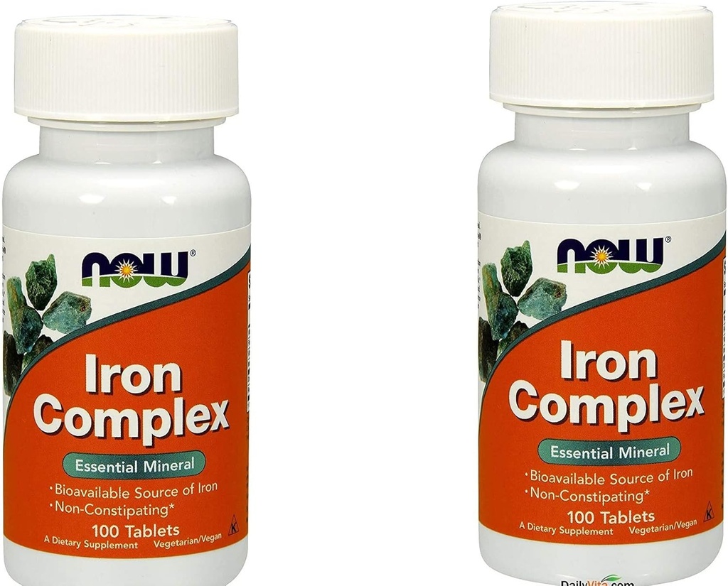 2 Botellas de AHORA Comidas IRON COMPLEX 100 Tabs