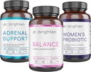 Kit de soporte para periodos Dr. Brighten - Equilibrio, Apoyo Adrenal y Probiótico de Mujeres - Objetivos Acné hormonal, Cuestiones de Período, " PMS - Vegan, No GMO