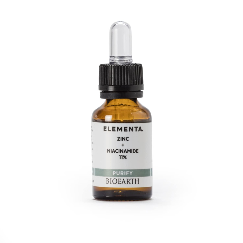 Bioearth Elementa, PURIFY Concentrated Face Serum con Zinc y 11% Niacinamide, Purifying and Balancing Effect, Made in Italy, Vegan, AIAB Certification - 15ml Pack