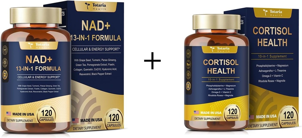 Totaria NAD Supplement for Women Men 120 Capsules +Cortisol Supplement 120 Capsules