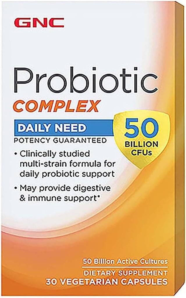 Complejo Probiótico GNC Necesidad diaria con 50 millones de UF ← Multi-Strain estudiado clínicamente, apoya la salud digestiva e inmunitaria, Vegetarian TEN 30 cápsulas