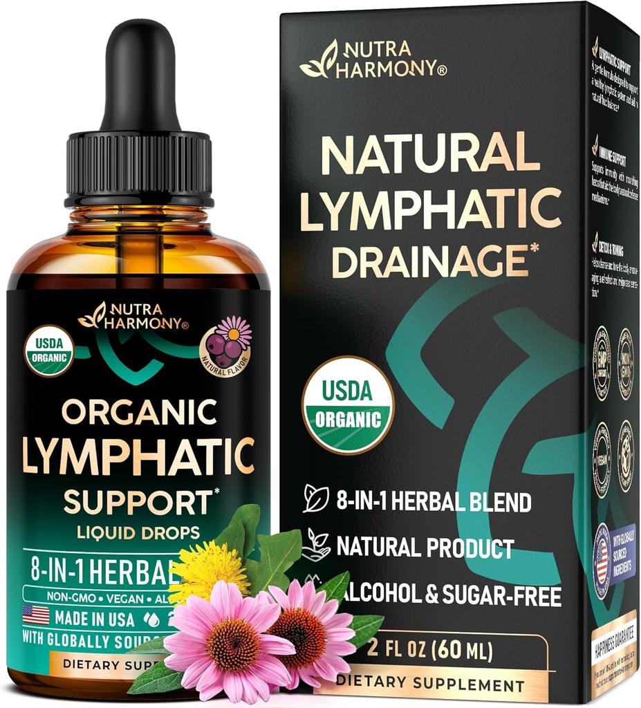 USDA Organic Lymphatic Drainage Supplement - Echinacea ← Elderberry Silencio Dandelion Silencio Rosehip Silencio Cleavers  Calendula ANTE Burdock - Made in USA - Lymph System Drops - Immune Support, Cleanse " Detox, 2 fl oz