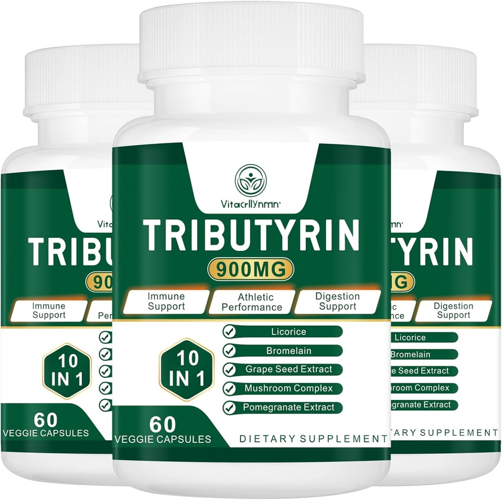 Suplemento Tributyrin - Butyrate Precursor para Gut Barrier Support, Leaky Gut Support,Digestión 180 Conde (Pack of 3)