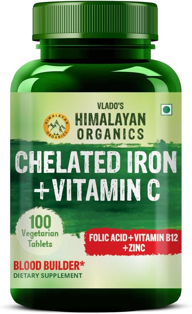 HIMALAYAN ORGANICS Orgánica Hierro Chelated con Vitamina C,B12,Zinc &amp; Folic Acid ¦ Niveles de hemoglobina más rápidos ANTE mejora el nivel de concentración, energía &amp; construcción de sangre-120