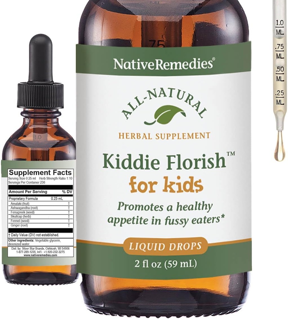 Remedios nativos Kiddie Florish - All Natural Herbal Suplemento Promueve un apetito saludable en los comedores de Picky - 59 mL