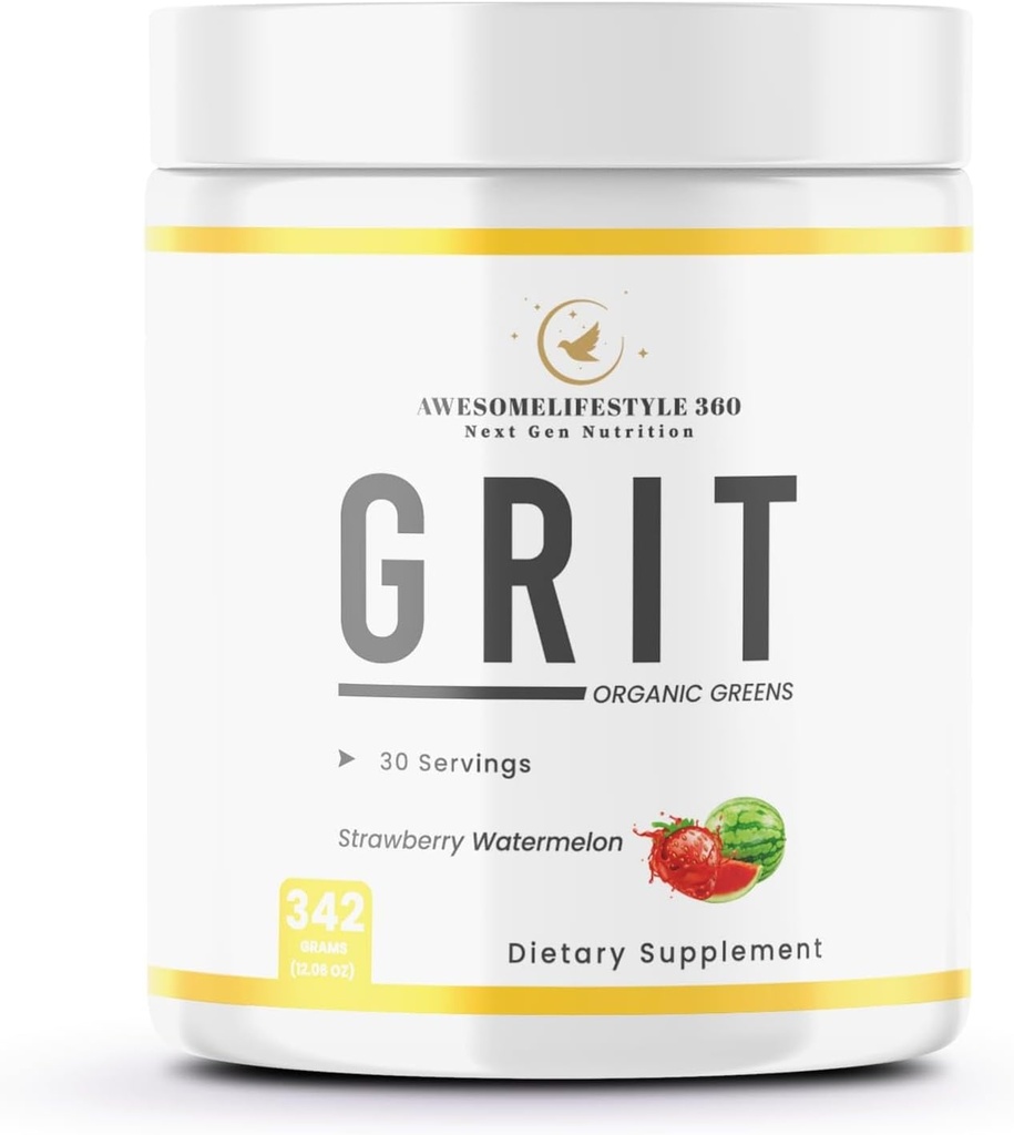Awesomelifestyle360 Next Gen Nutrition GRIT Organic Greens Strawberry Watermelon Flavor General Health Suplemento dietético Preworkout Energy, Focus &amp; Pumps with Beta, Immune Support