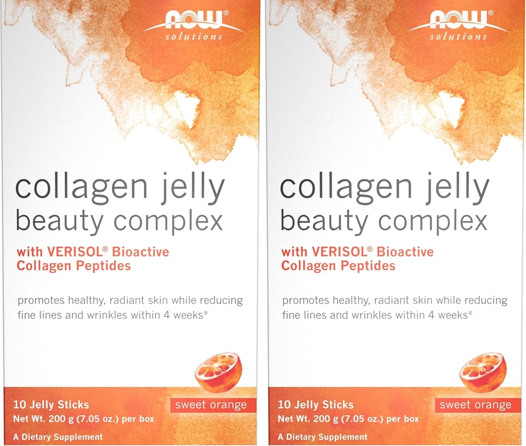 NOW Solutions, Collagen Jelly Beauty Complex, Sweet Orange Flavor, 10 Jelly Sticks (Pack of 2)