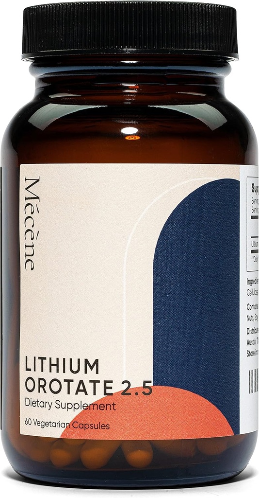 Litio Orotate 2.5 mg de litio elemental, 60 cápsulas vegetarianas, Suplemento dietético, no GMO