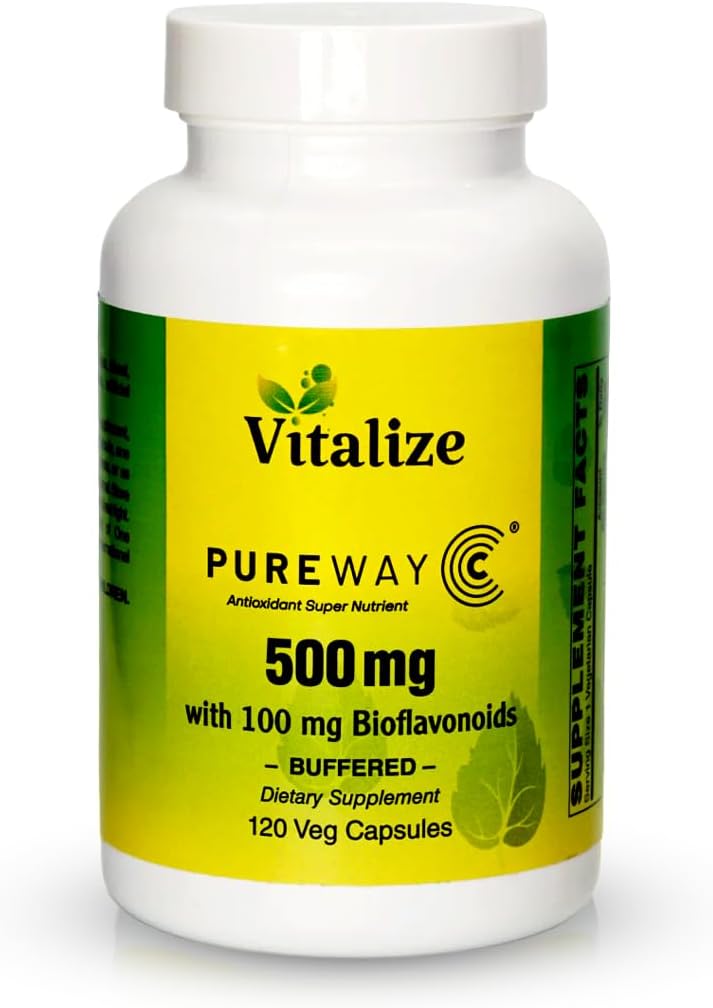 Vitalize - PUREWAY-C 500 MG BUFFERED ← Vitamina C Suplemento Silencio Apoyos Heridos Sistema de Sanación e Inmunidad ANTE Ascorbic Acid Vitamina C ANTE Eficiente Absorción Celular  durable Cada Botella Contiene 120 Tablas Veg